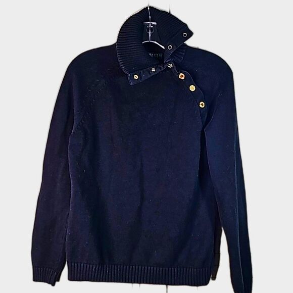 Sweater by Lauren Ralph Lauren Turtleneck Snap Goldtone Hardware Black Size L - Picture 1 of 6